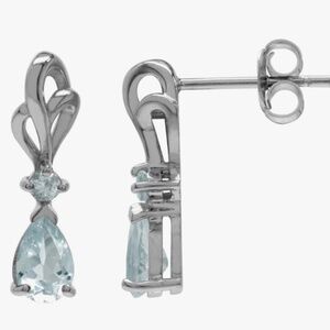Genuine Aquamarine White Gold Plated 625 Sterling Silver Ribbon Drop